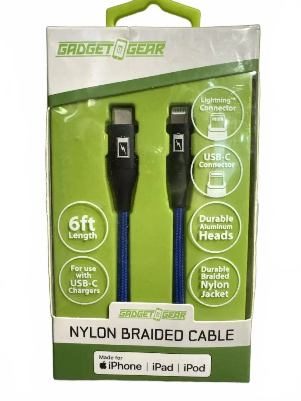 Gadget Gear 6ft USB-C to iPhone Braided Charging Cable - Blue